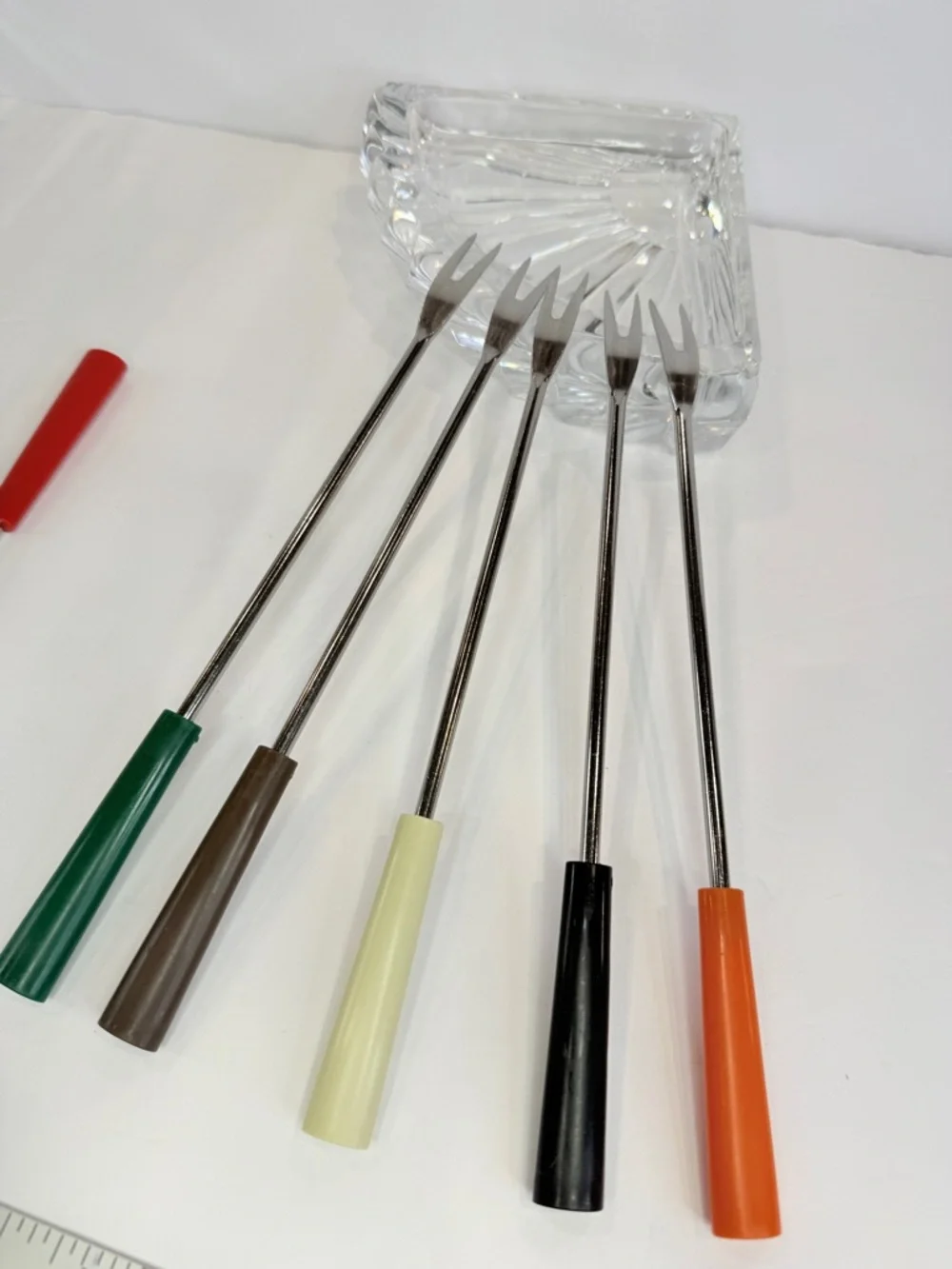 10 inch “Vintage Fondue Fork Set 6 Color Handle Retro 70s Appetizer Picks”